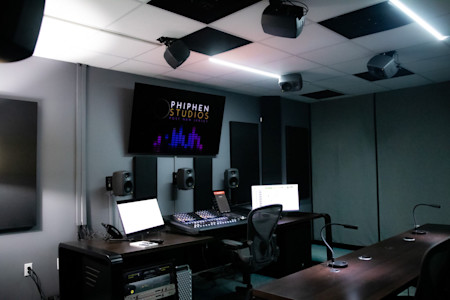 The state of the art Dolby Atmos® mix room at Phiphen Studios features 11 Genelec 8330A monitors.